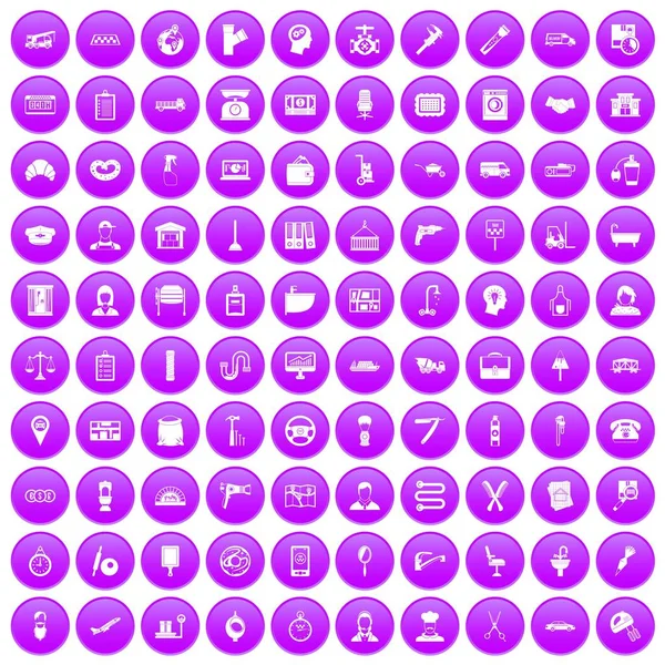 100 Arbeitssymbole lila gesetzt — Stockvektor