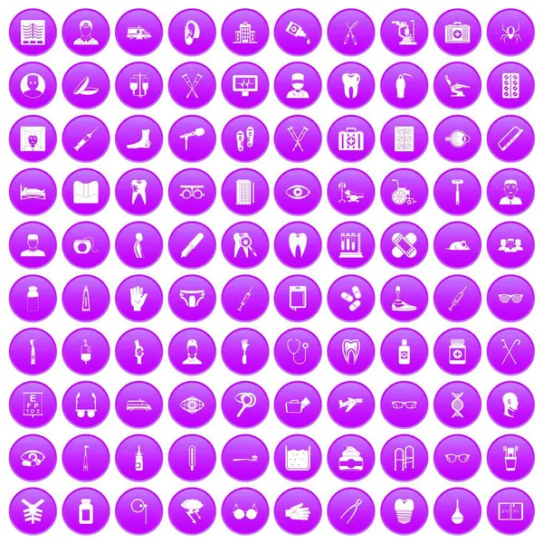 100 medizinische Symbole lila gesetzt — Stockvektor