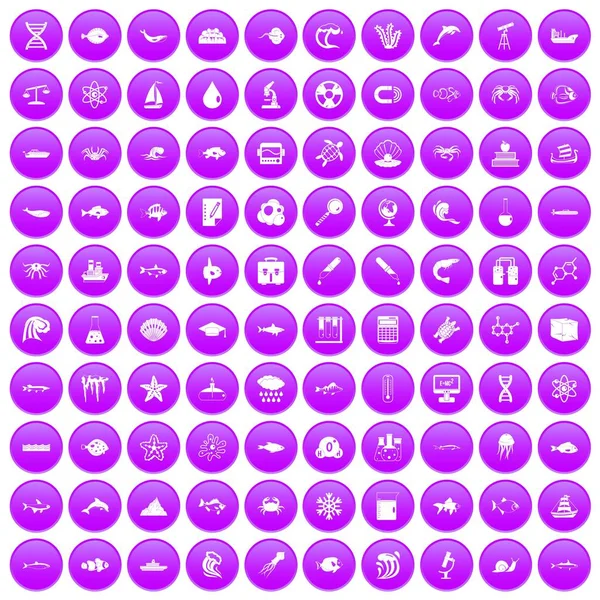 100 海洋研究所图标设置紫色 — 图库矢量图片