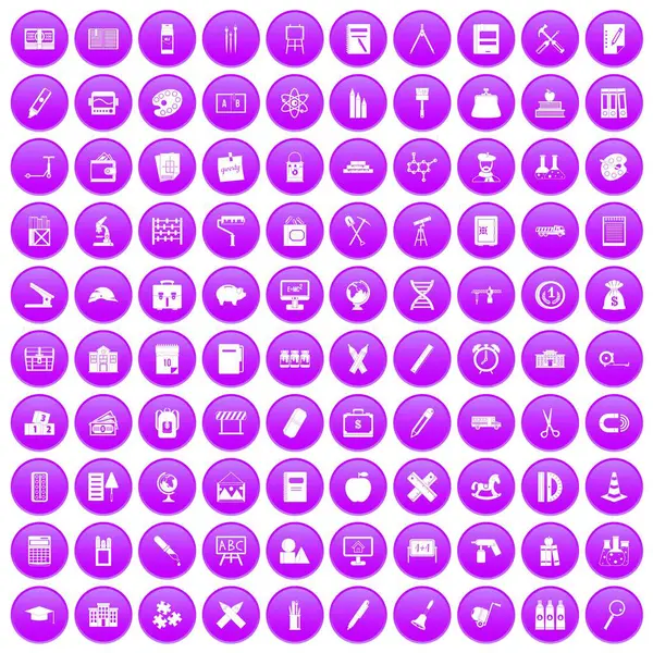 100 icônes pensil ensemble violet — Image vectorielle