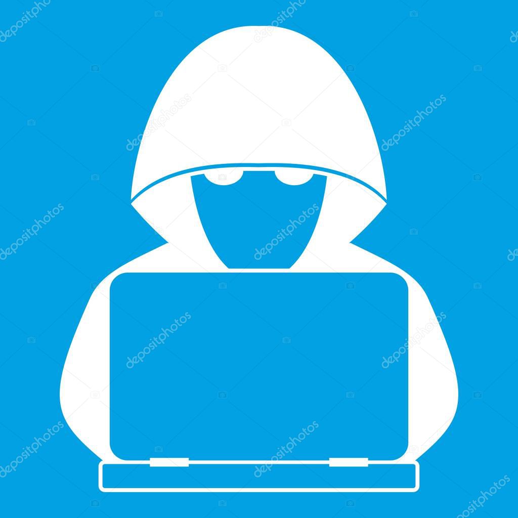 Computer hacker with laptop icon white