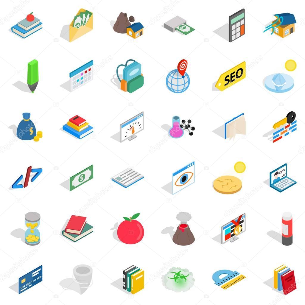 Chemistry icons set. Isometric style of 36 chemistry vector icons for web isolated on white background