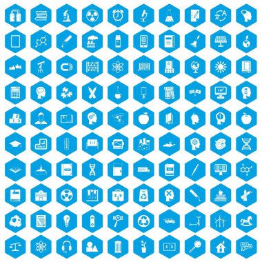 100 eğitim simgeleri mavi ayarla