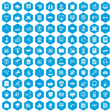 100 eğitim teknoloji simgeleri mavi ayarla