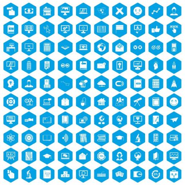 100 e-öğrenme simgeleri mavi ayarla