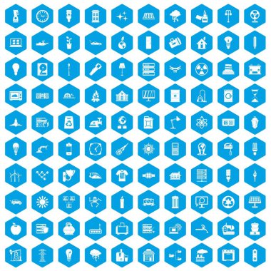 100 elektrik simgeleri mavi ayarla