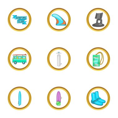 Sörf gezisi Icons set, karikatür tarzı