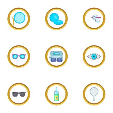 Göz bakımı Oftalmoloji Icons set, karikatür tarzı