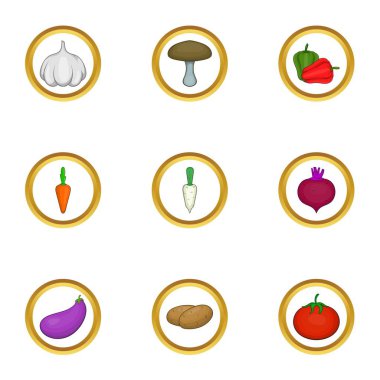 Vejetaryen yiyecekler Icons set, karikatür tarzı