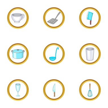Mutfak mutfak eşyaları Icons set, karikatür tarzı