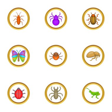 Farklı böcekler Icons set, karikatür tarzı