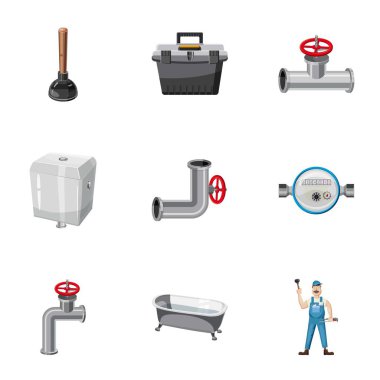 Tesisatçı kiti Icons set, karikatür tarzı