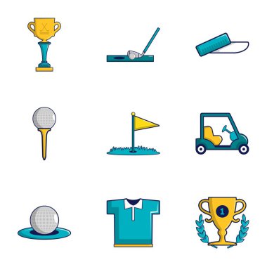 Golf Icons set, karikatür tarzı oyun