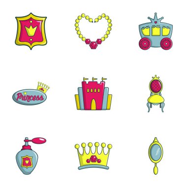 Kız ekipman Icons set, düz stil