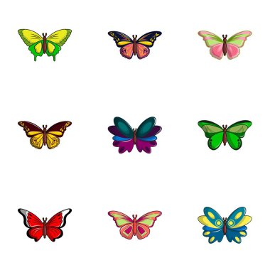 Güzel kelebek Icons set, düz stil