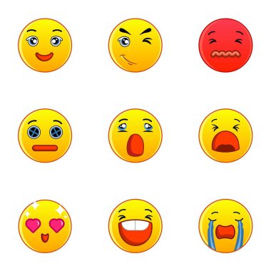 İfadeler veya suratlar Icons set, düz stil