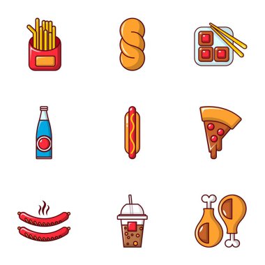 Sağlıksız yiyecek Icons set, düz stil