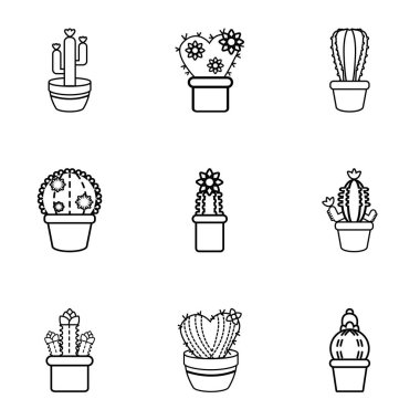 Kaktüs bir pot Icons set, anahat stili