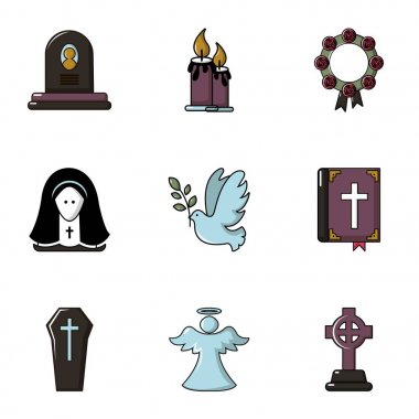 Funeral home icons set, flat style clipart