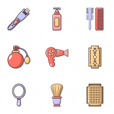 Kuaför araçları Icons set, düz stil