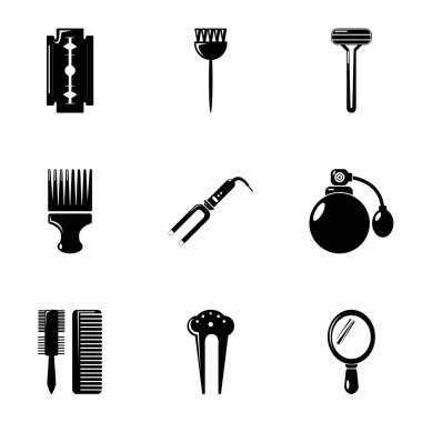 Kuaför araçları Icons set, basit tarzı