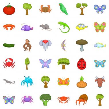 Doğa dünya Icons set, karikatür tarzı