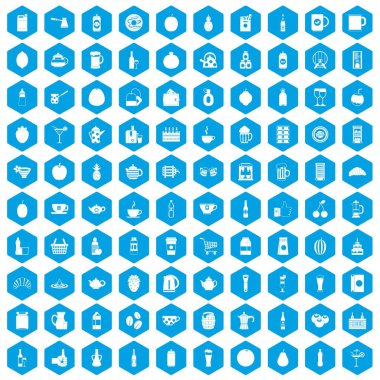 100 içecek simgeleri mavi ayarla