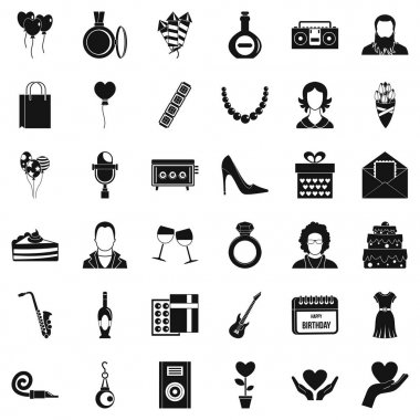 Doğum günü partisi Icons set, basit tarzı