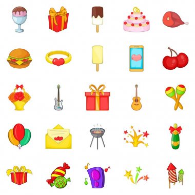 Doğum günü Icons set, karikatür tarzı