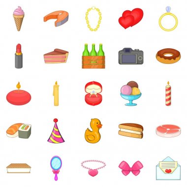 Doğum günü Icons set, karikatür tarzı