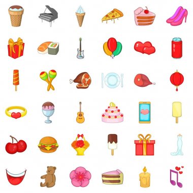 Kutlama parti Icons set, karikatür tarzı