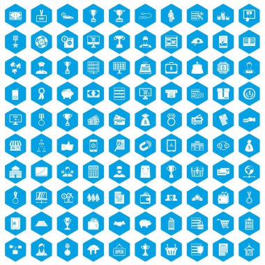 100 iş ikonları/simgeleri mavi ayarla