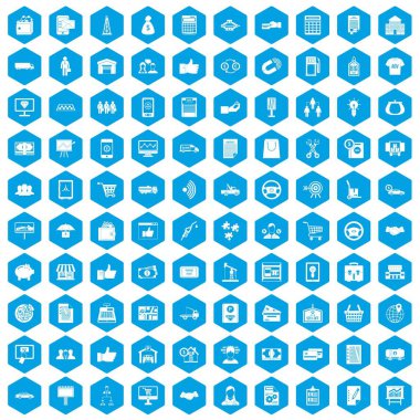 100 iş ikonları/simgeleri mavi ayarla