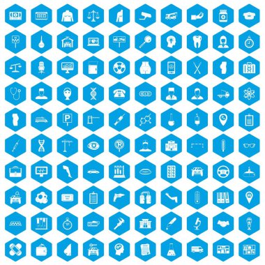 100 iş gün simgeleri mavi ayarla