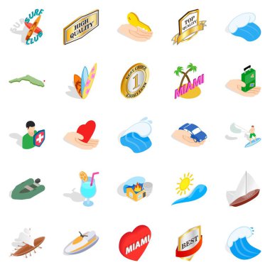 Tekne Icons set, izometrik tarzı ile seyahat