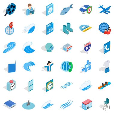 Mavi küre Icons set, izometrik stili