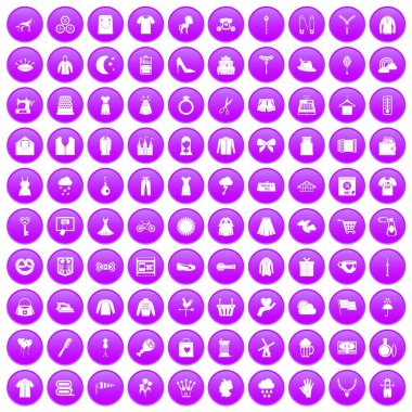 Mor ayarla 100 elbise simgeler