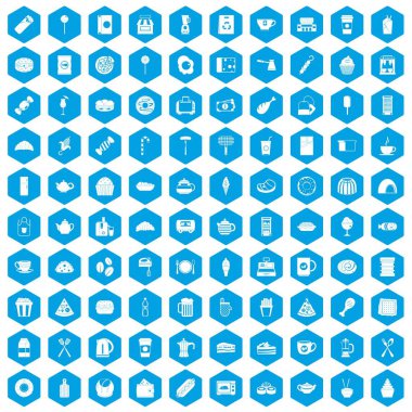 100 kafe simgeleri mavi ayarla