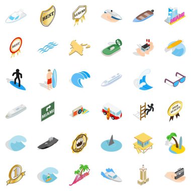 Tekne gemi Icons set, izometrik stili