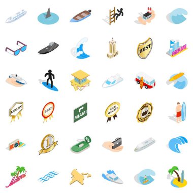 Okyanus tekne Icons set, izometrik tarzı