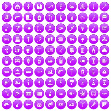 Mor 100 araçlar Icons set