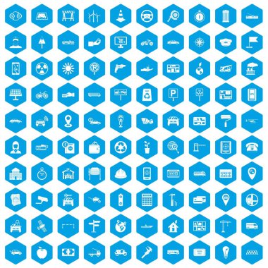 100 araba simgeleri mavi ayarla