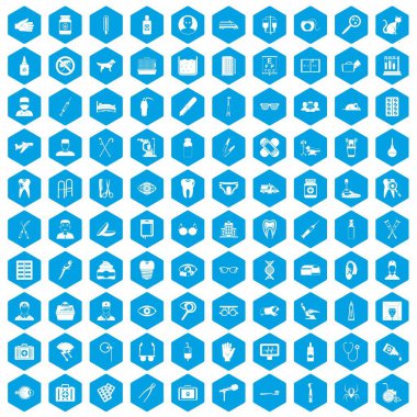 100 bakım simgeleri mavi ayarla