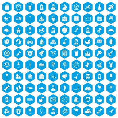 100 Çocuk Merkezi simgeleri mavi ayarla