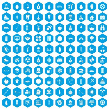 100 çocuk sağlığı simgeleri mavi ayarla