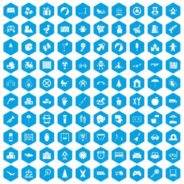 100 çocukluk simgeleri mavi ayarla