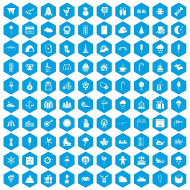 100 çocuk partileri simgeleri mavi ayarla