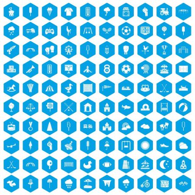 100 Çocuk Bahçesi simgeleri mavi ayarla