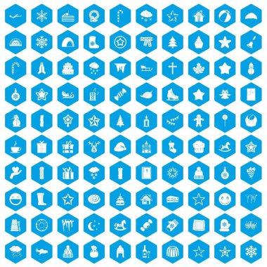 100 Noel simgeleri mavi ayarla