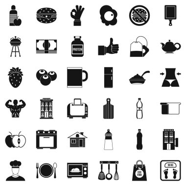 Kahvaltı Icons set, basit tarzı